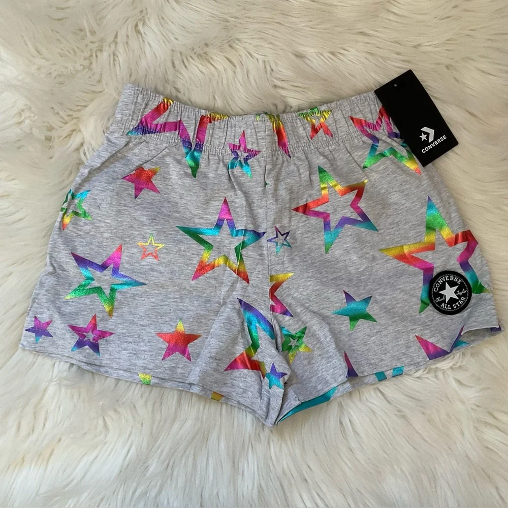 Converse Girls Patch Shine Pull-On Shorts - NWT - Size Medium 10-12 - Gray